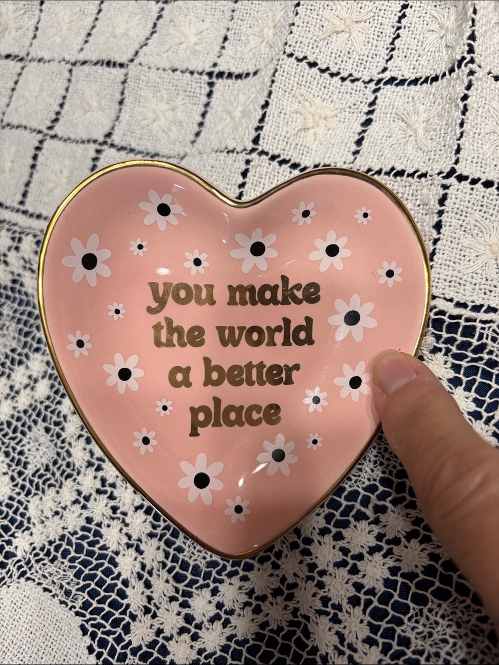 Source Unknown Pink Floral Heart Trinket Dish